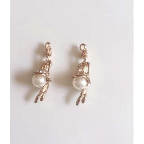32*10MM 20Pcs/Pack Ballet Girl Glass Crystal ABS Imitation Pearl KC Gold Charms Alloy Beads Jewelry Pendants