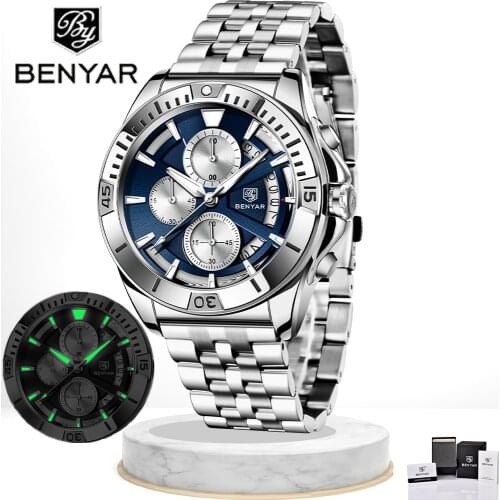 BENYAR 2021 New Mens Watch Top Luxury Brand Quartz Watch Mens Business Men Fashion Stainless Steel Waterproof Luminous Watches