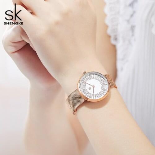 Shengke Dress Womens Watches Women Metal Mesh Fashion Clock Vintage Design Ladies Watch 2020 SK Luxury Brand Classical relogio