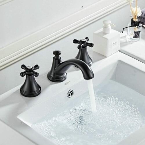 Black brass bathroom sink faucet Retro basin mixer tap cold hot two handle three hole copper bathroom faucet Good quality