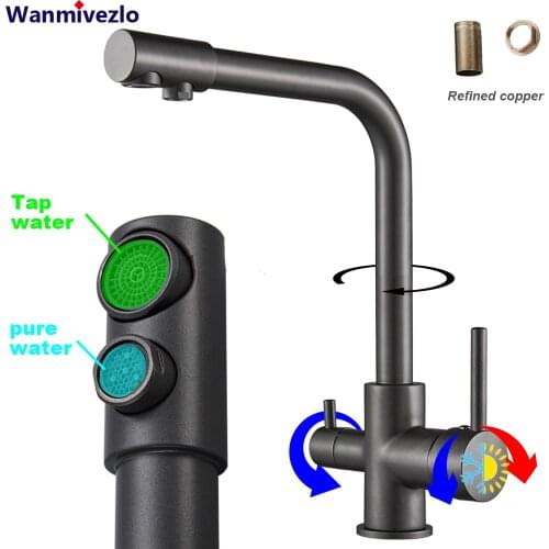 Chrome Kitchen Faucet Dual Swivel Spout Drinking Water Filter Brass Purifier Vessel Sink Mixer Tap Hot and Cold Water Torneira