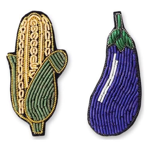 Corn&eggplant embroidery india silk pin on patch brooch badge patches for clothing parches termoadhesivos para ropa for clothes