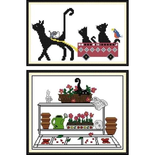 Joy Sunday Chinese Cross Stitch Kits Cat Printed on Canvas 14ct 11ct Counted Fabric DMC Embroidery Threads Sets for Needlework