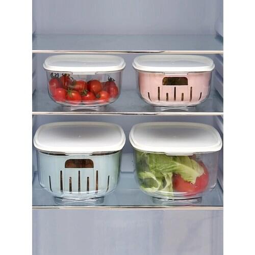 Kitchen Plastic Double-layer Fresh Storage Box Large Refrigerator Food Storage Box Home Transparent Food Storage Box