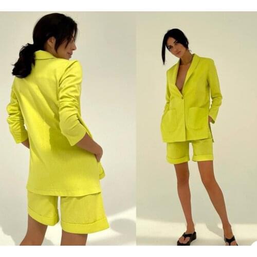 Summer Elegant Women Suits One Button Shawl Lapel Custom Made 2 Pieces Set (Jacket +Shorts) Casual Daily Pocket Blazer