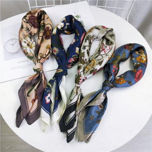 HOT Spring Autumn Flower Printing Square Silk Scarf For Women Korean scarf Kerchief Silk Shawl Ladies Neckerchief Infinity Scarf