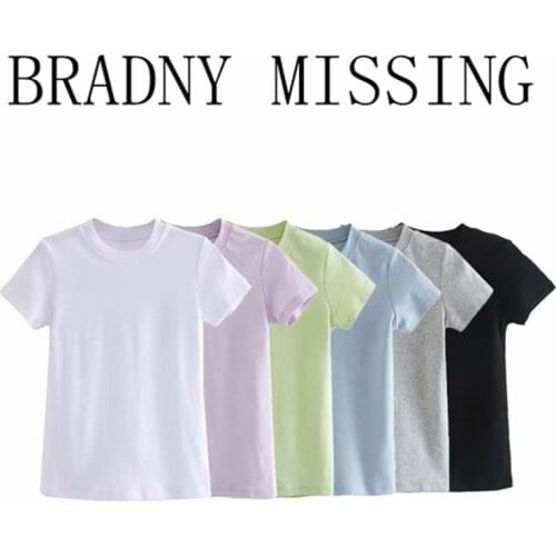 Sweet Women Soft Cotton O Neck Slim T-shirt 2021 Summer Fashion Ladies High Street Casual T-shirt Female Solid Color T-shirt Top