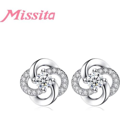 MISSITA New Fashion Lover Flower Earrings For Women Silver Color Jewelry Brand Wedding Stud Earrings HOT SELL Gift