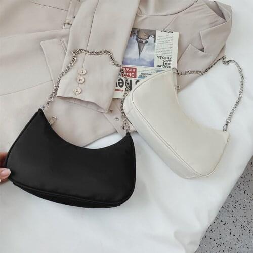 Fashion Women Purses Handbag Solid Color Casual Underarm Bags Female Chain Shoulder Pouch Ladies Nylon Top-handle Pouch Hot Sale