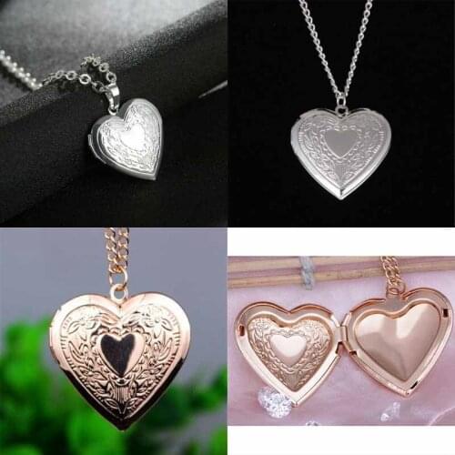 On Long Pendant Necklace Vintage New Gift Chain Gold Plated Heart Shaped Locket