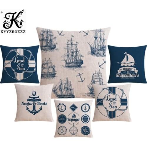 Nordic Style Mediterranean Sea Anchor Shell Throw Pillow Cover Case Cotton Linen Cushion Cover for Sofa Home Decor