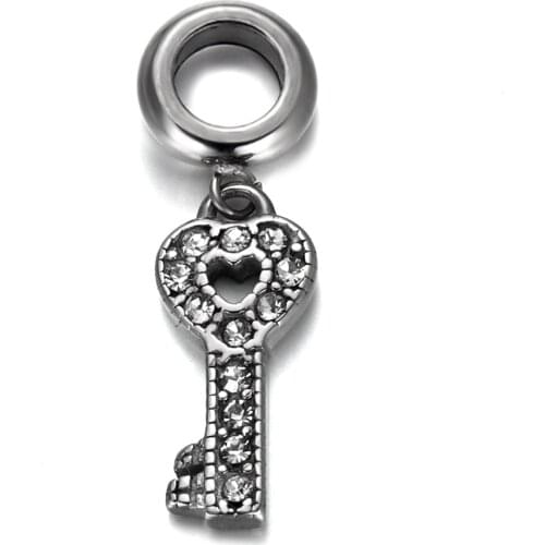 316L Stainless Steel Spacer Bail Bead Key Charms 5mm Hole Polished Metal Charm Accessories for DIY Bracelet Jewelry Making