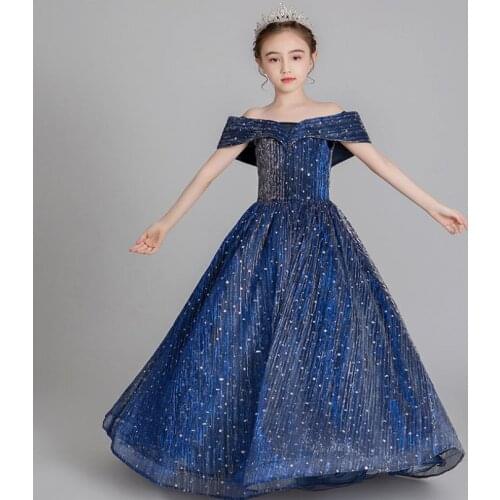Children Performance Dress Sequins Stitching Girl Princess Dress Wedding Birthday Party Evening Gown Costume Dress for Girl L315
