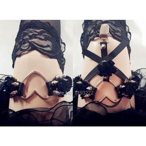 Wholesale New Handmade Punk Amo Heart Garter, Harajuku Studded Spikes Flower Leg Garter Belt Ring Loops