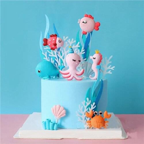Cute Sea Animals Cake Topper Octopus Seahorse Cake Decor Mermaid Party Decor 1st Birthday Decorations Baby Shower Girl Favors