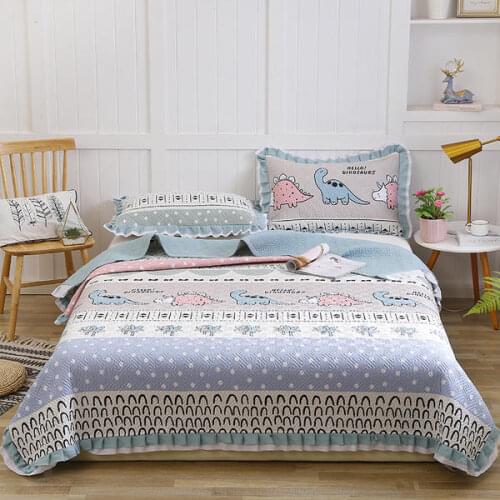 100% cotton Quilted cartoon Dinosaur patte Bedspread Bed Cover Bed Sheet size 200x230cm/230x250cm quilt blanket Pillowcases 3pcs