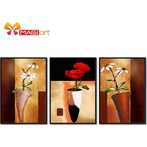 Cross stitch kits Embroidery needlework sets 11CT water soluble canvas patterns 14CT Flower in flowerpot-NCMF015