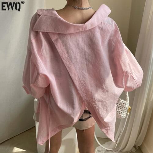 [EWQ] Korea Autumn Casual Trendy Women Lapel Single-breasted Back Slit Fashion Simple Lace-up Long-sleeved Shirt 2021 16E2312