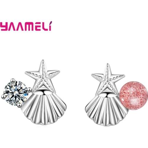Elegant Woman Girl Stud Earrings AAA Cubic Zircon Strawberry Quartz Crystal 925 Sterling Silver Fine Jewelry Nice Birthday Gift