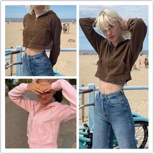 Women Top Sweatshirt 2021 Autumn Fashion Female Hoody Brown Aesthetics Zip Up Hoodies Y2K E Girls Hoodi Sweetshirt Brandy Hoodie