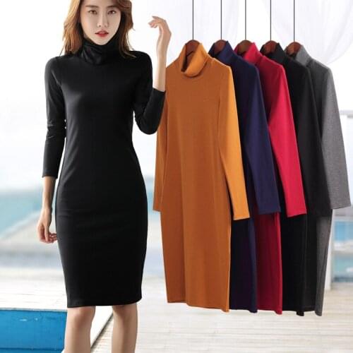 Long Sleeve Knitted Dress Women Autumn Spring Turn-down Collar Slim Fit Dresses For Female Plus Size 5XL Bottoming Dress HZZ002