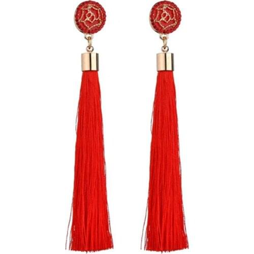 2018 Trendy Handmade Tassel Earrings Black Red Yellow Green Multicolor Long Dangles Ear Broncos Silk Fringed Jewellery For Women