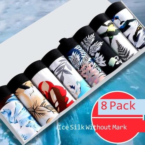 4/6/8pcs Boxer Shorts Men Cute Printed Breathable Comfortable Underwear Elastic Shorts Underpants Male Soft Boxer Panties