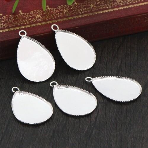 50pcs 18x25mm Inner Size Iron Material Bright Silver Plated Drop Style Cabochon Base Cameo Setting Pendant Tray (C1-47)