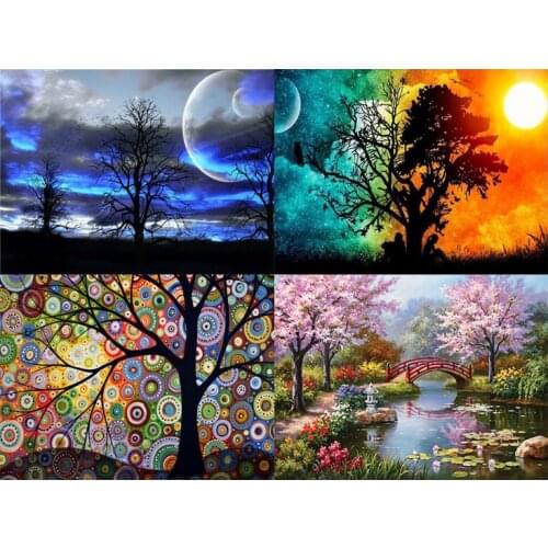 5D DIY diamante pintura árboles paisaje hogar redondo mosaico de diamantes de imitación punto de cruz decoración del hogar
