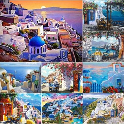 New 5D DIY Diamond Painting Landscape Cross Stitch Sea View Castle Diamond Embroidery Full Square Round Drill Crafts Home Decor