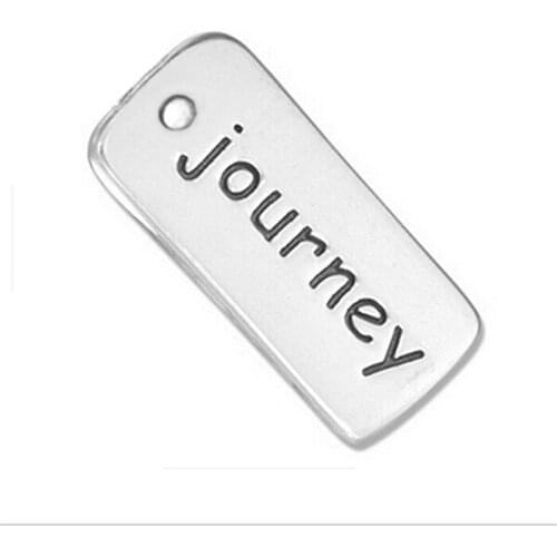 Antique Silver Alloy Rectangle Journey Word Hand Stamped Charm two sides engraved message jewelry