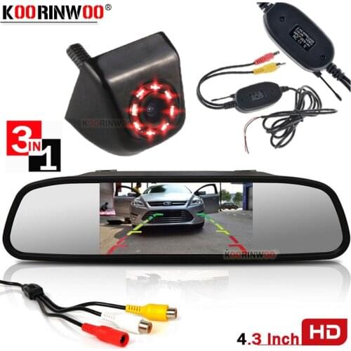 Koorinwoo Parking Moniteur Voiture Monitor 8 Lights Night Vision Metal Car Rear View Camera With 4.3" Car Video Monitor Mirror