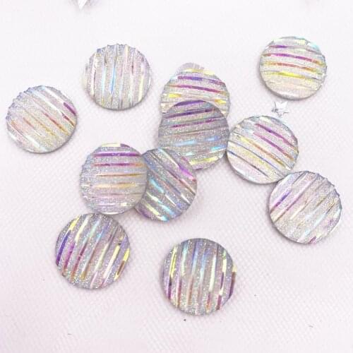 Shiny 30pcs AB Resin 14mm Stripe Round Flatback Rhinestone Appliques DIY Wedding Scrapbook Craft SF037
