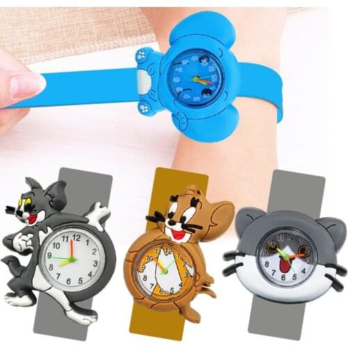 Cat Mouse Toy Children Watch Slap Pat Circle Kids Watches for Girls Boys Clock Cute Elephant Panda Baby Christmas Birthday Gift