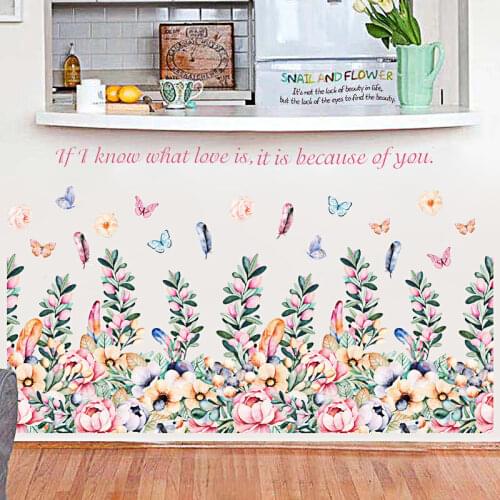 Flower Skirting Line Living Room Entrance Waistline TV Background Bedroom Decoration Removable Wall Sticker