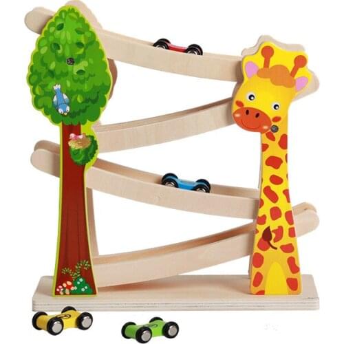 Wooden Car Toy Kids Car Ramp Racer Toy Race Track Mini Cars Parking Race Development Track With For Kids Gifts