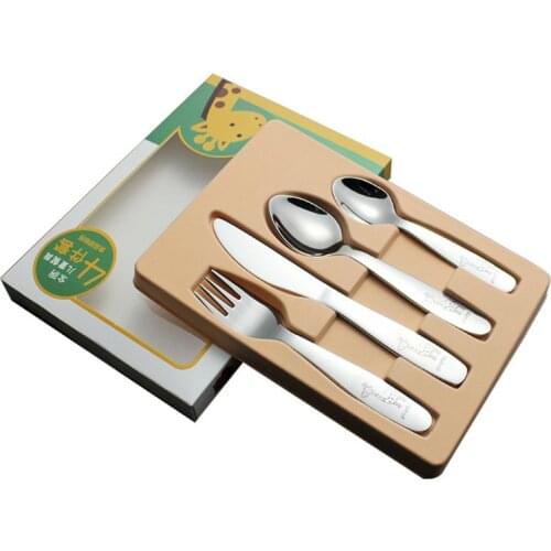 4PCS/pack 304 Stainless Steel Kids Cutlery Cartoon Pattern Carving Children Tableware Western-style Tableware Cutlery Set