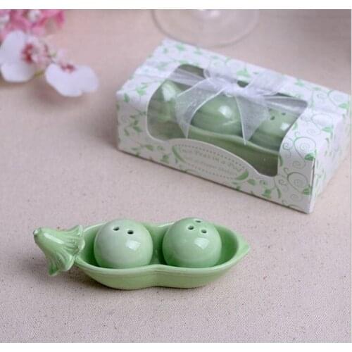 DHL 50sets Two Peas in a Pod Ceramic Salt and Pepper Shakers wedding favors and gifts 2PCS/SET