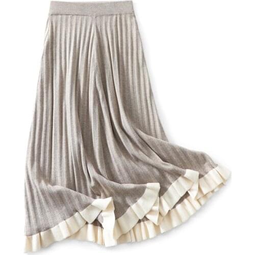 Shuchan Long Skirts for Women Vintage Knitting A-Line Solid Mid-Calf Korean Fashion Clothing Skirts Womens Empire