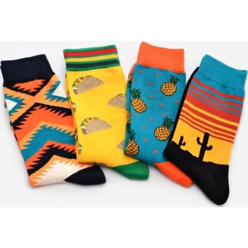 Women Art Pineapple Personality Cute Socks Jacquard Harajuku Funny Socks Happy Novelty Divertidos Skarpetki Crew Sokken Femme