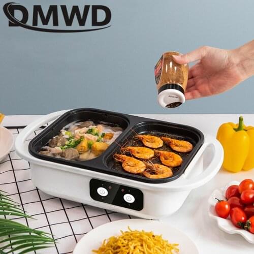 DMWD Mini Electric Teppanyaki Pan Grill Smokeless BBQ Non-stick Steak Frying Ceramic Baking Tray Griddle Barbecue Raclette EU US
