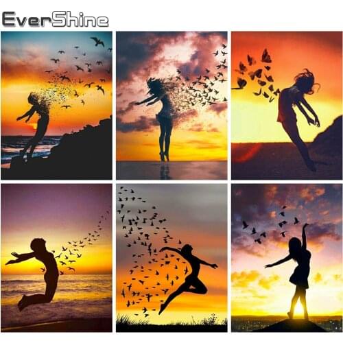 Evershine Diamond Embroidery Sunset Cross Stitch Diamond Painting Girl 5D Diamond Mosaic Scenery Picture Rhinestones Wall Art