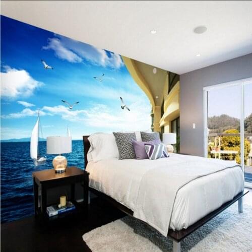 Custom mural seaside terrace background wall mural living room restaurant wallpaper cafe corridor decoration wallpaper