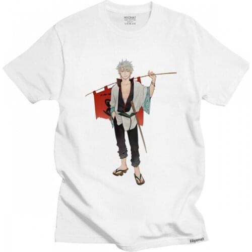 Funny Gintoki Sakata Tshirt Men Short Sleeved Leisure Anime Shirt Gintama Tee Tops Crew Neck Slim Fit Soft Cotton T-shirt Merch