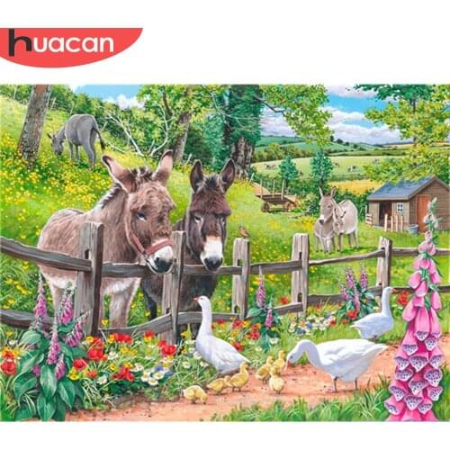 HUACAN Full Square Round Diamond Embroidery Donkey Crystal Rinestone 5D Diamond Painting Animal Mosaic Duck Wall Stickers