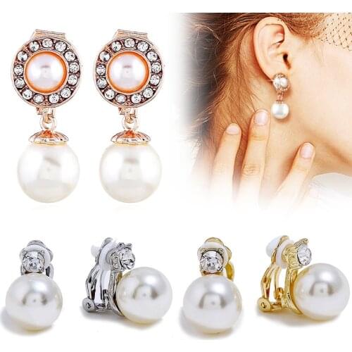 JIOFREE Korean High-end Fashion Charm Harmonie Circle Imitation Pearl Clip On Earring Female Jewelry Wholesale Rhinestone Earing