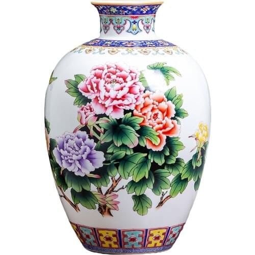 Ceramic Pastel Peony Vase Blooming Rich Enamel Porcelain Bottle Chinese Household Living Room Decorations