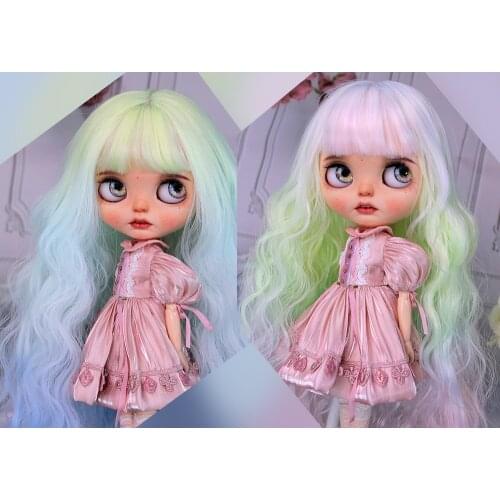 Blythes Doll Emulation Hair fits a 1/6 size stylish air with neat bangs and a Makaron-colored foam roll imitation mohair wig