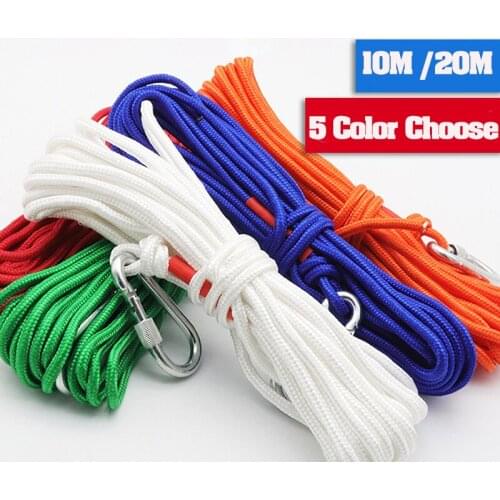 Fishing Magnet Rope 20m 10m Nylon Rope Braided Rope Heavy Rope With Safe Lock Diameter 6mm Magnet Fishing Rope Red/White/Green