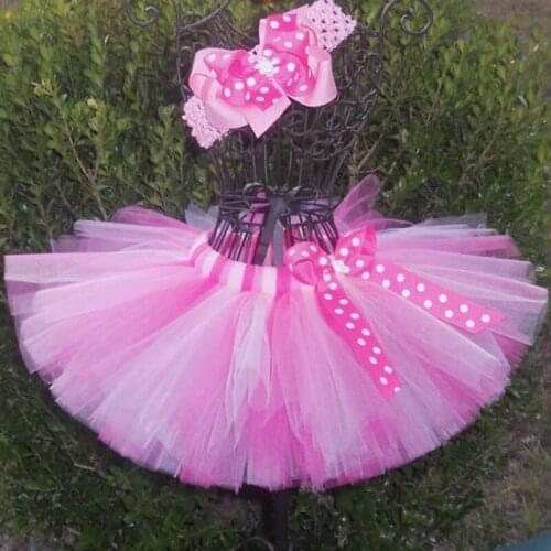 Cute Baby Girls Tutu Skirts Infant 100% Handmade Layers Fluffy Ballet Tutus with Ribbon Bow and Headband Kids Tulle Pettiskirts
